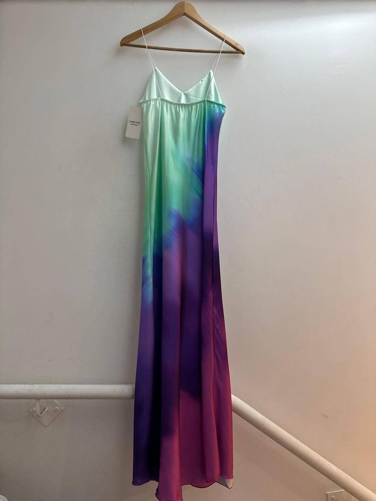 Sleeveless printed satin long dress S/M