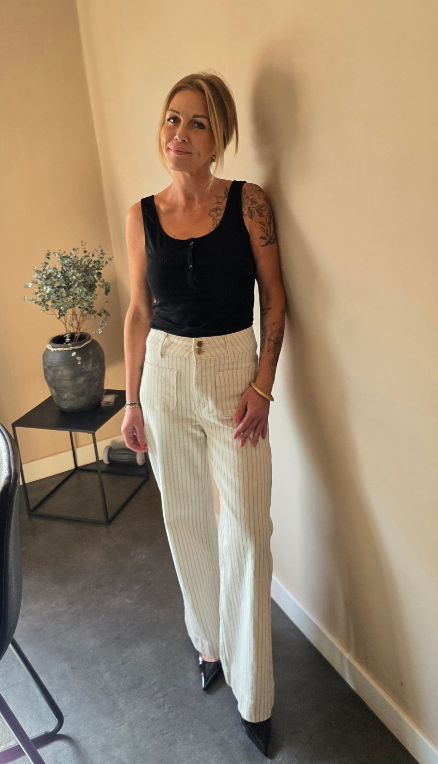 Elegant Pinstripe Flared Trousers
