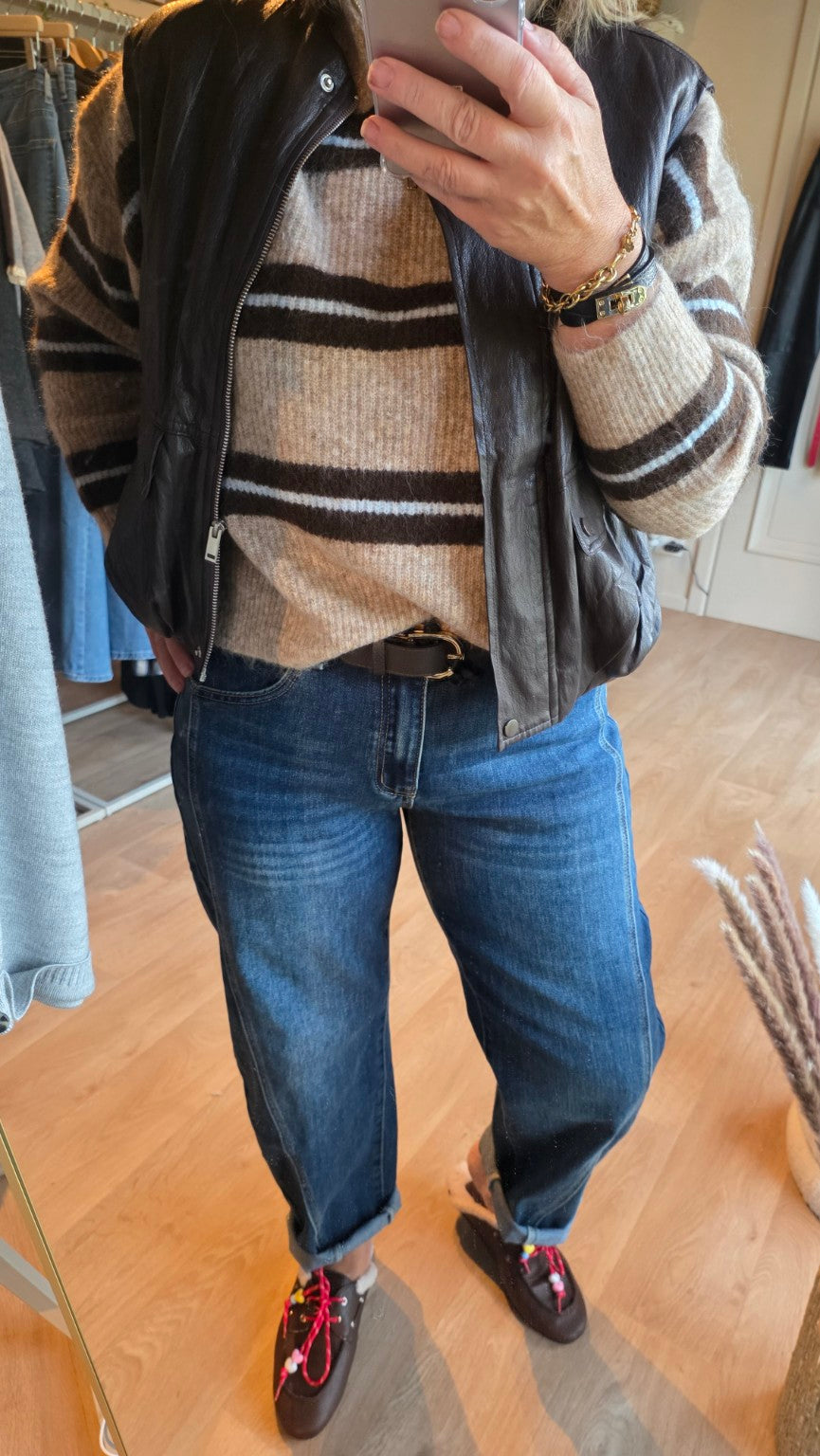 Striped Half-Zip Knit – Taupe