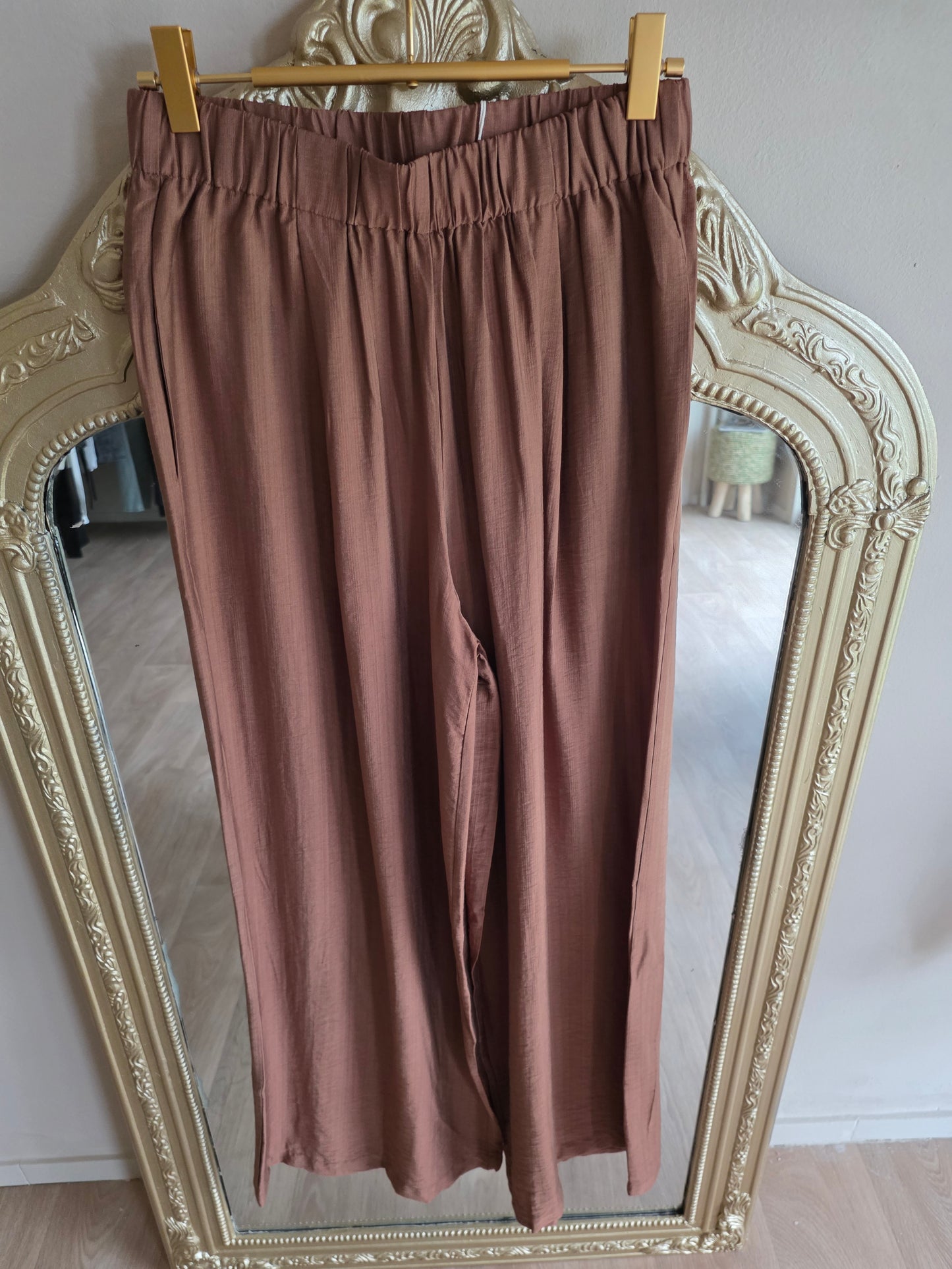 Mocha Satin Linen Flow Pants