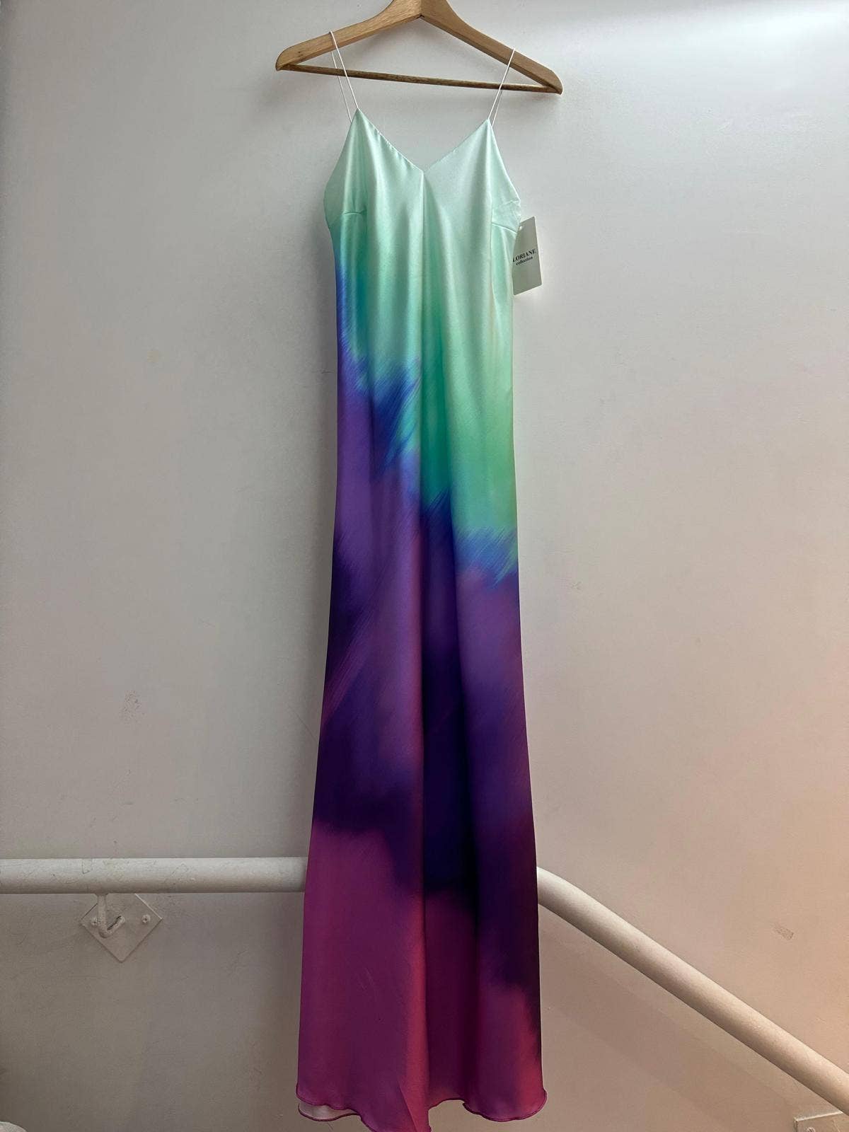 Sleeveless printed satin long dress S/M