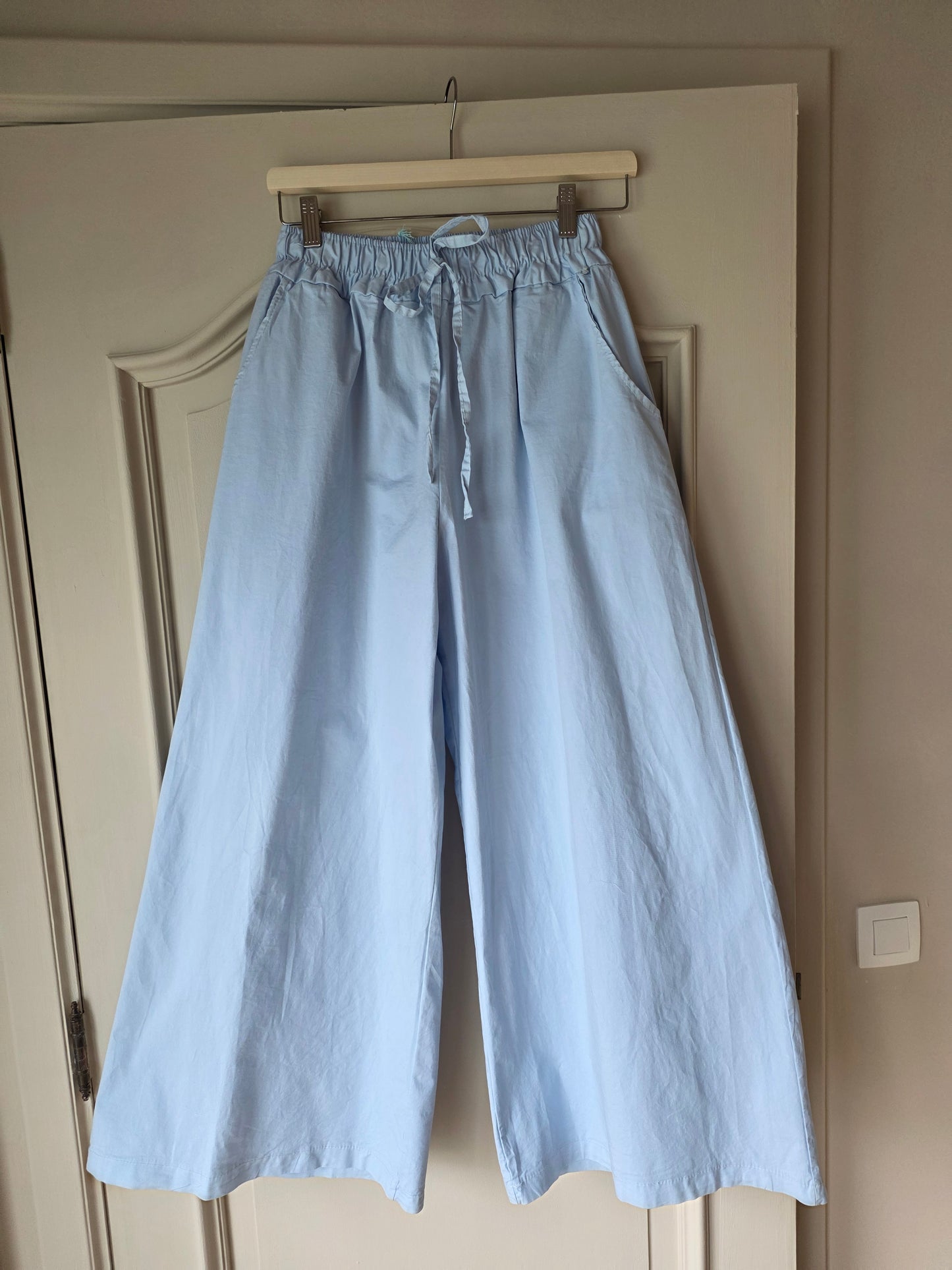 Soft Sky Blue Wide-Leg Trousers