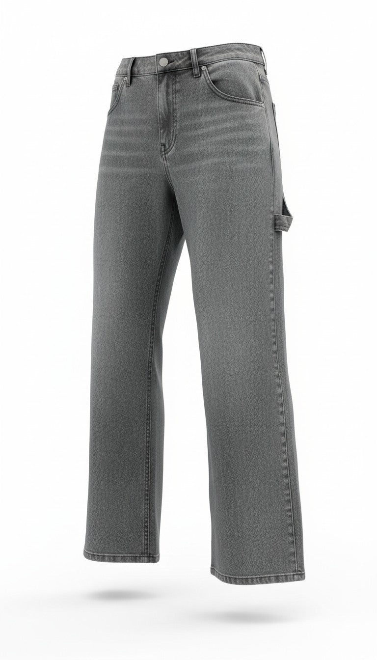 Mila Utility Wide Leg Jeans – Grey