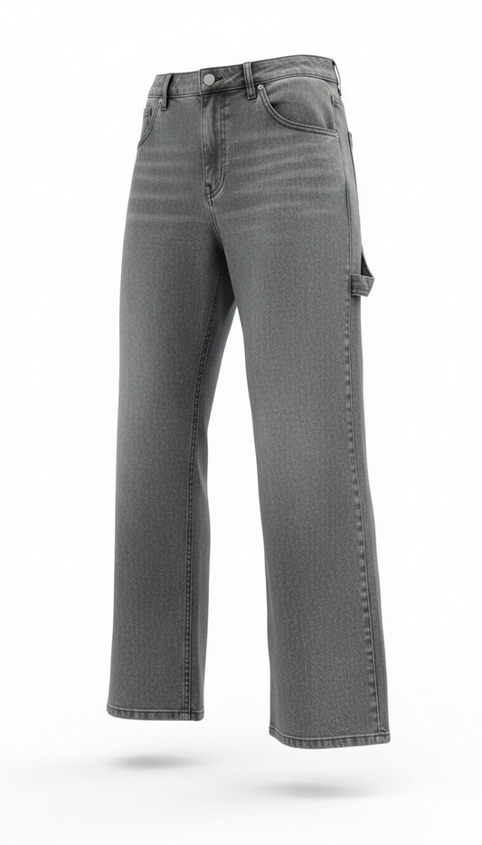 Mila Utility Wide Leg Jeans – Grey