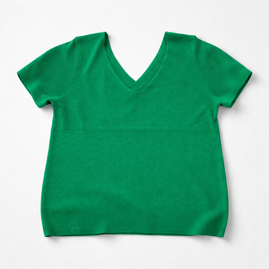 Ribbed V-Neck Top – Short Sleeve