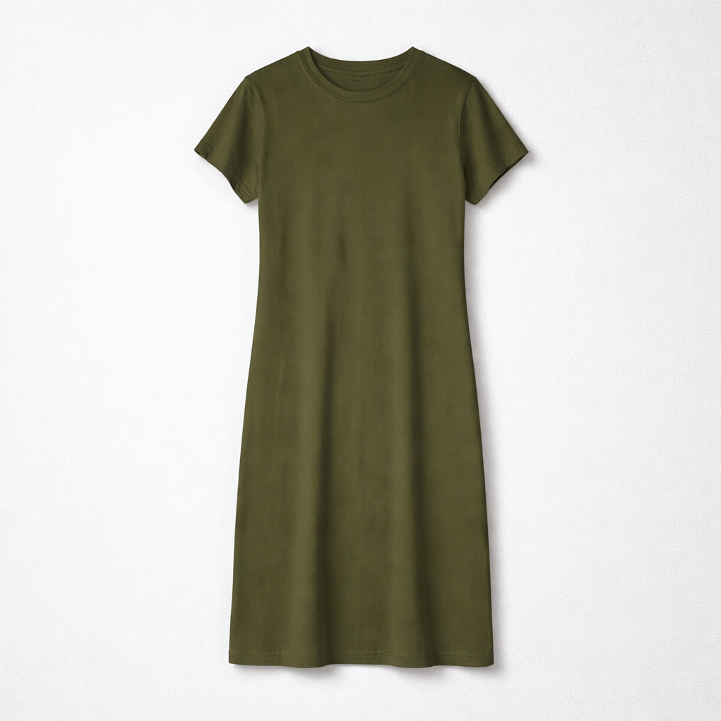 Midi T-Shirt Jurk – Olive Green