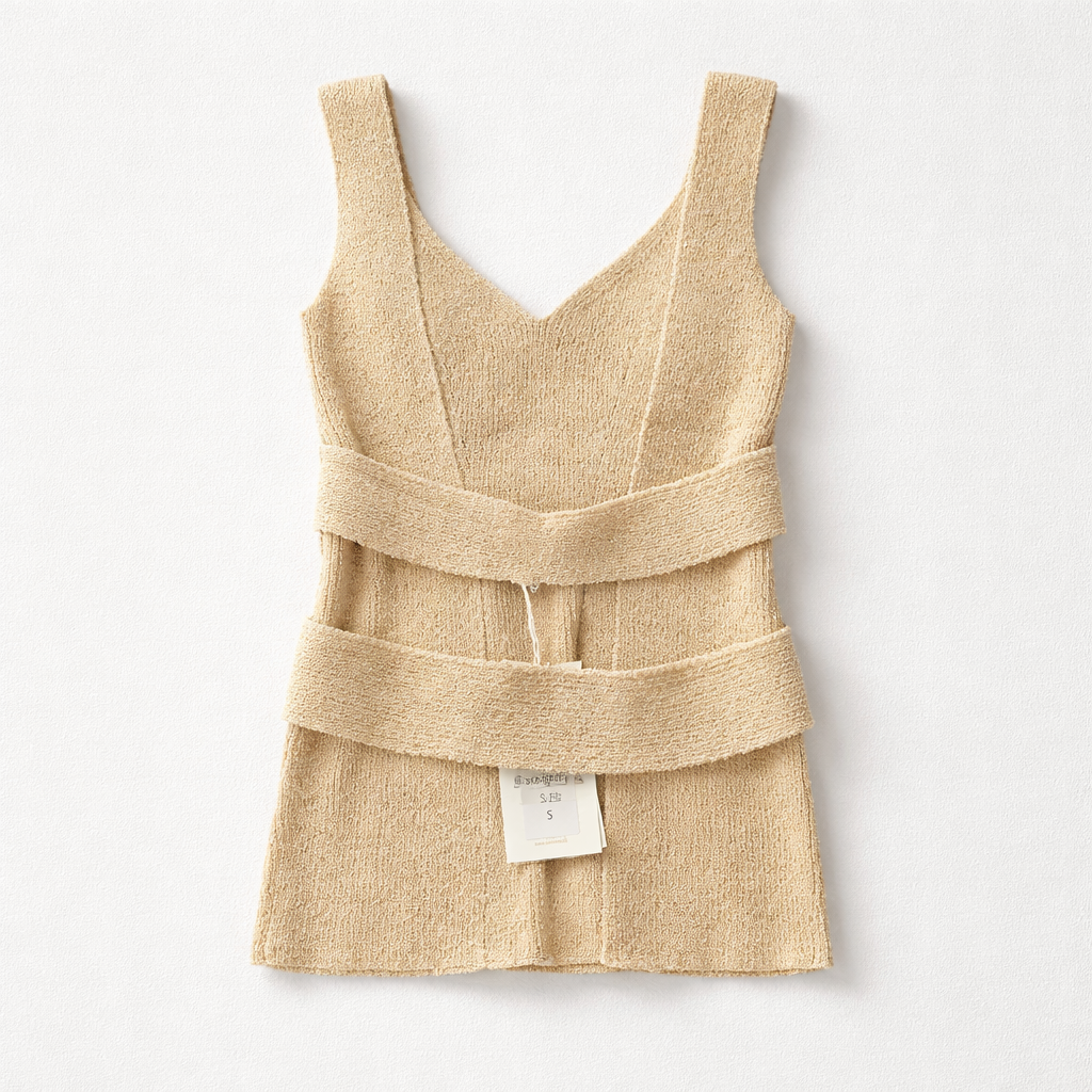 Textured V-Neck Knit Top with Open Back
