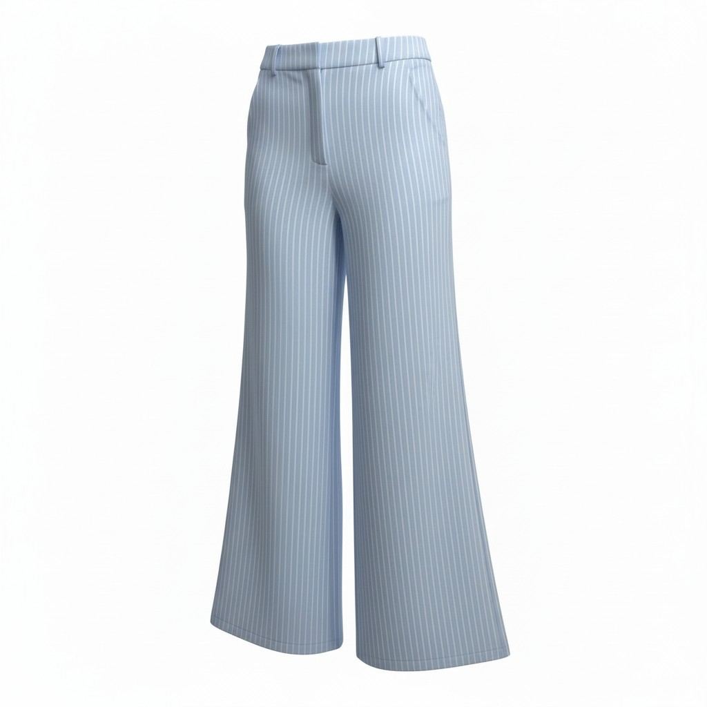 Pinstripe Wide Leg Trousers – Light Blue