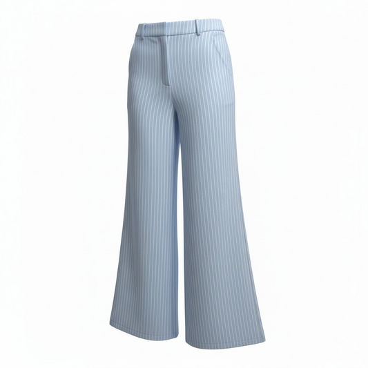 Pinstripe Wide Leg Trousers – Light Blue