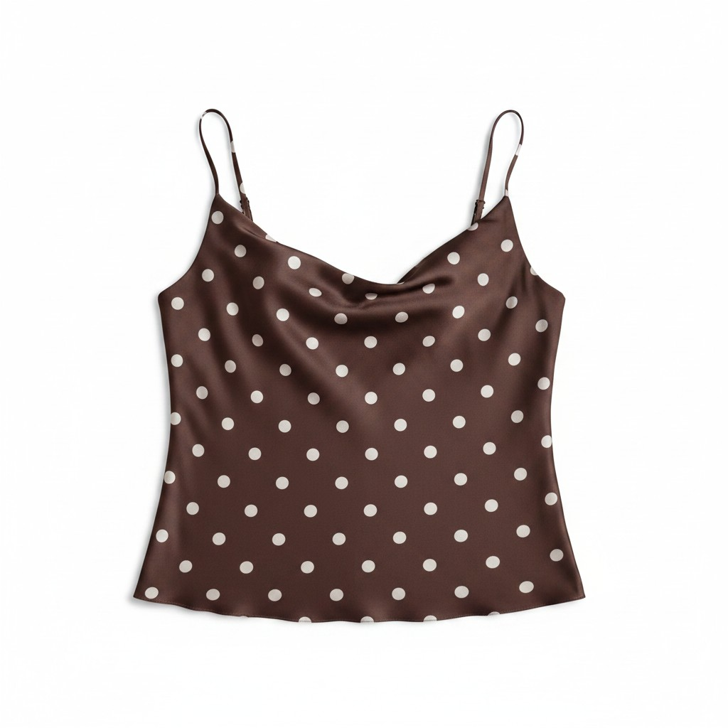 Brown Polka Dot Satin Cami Top