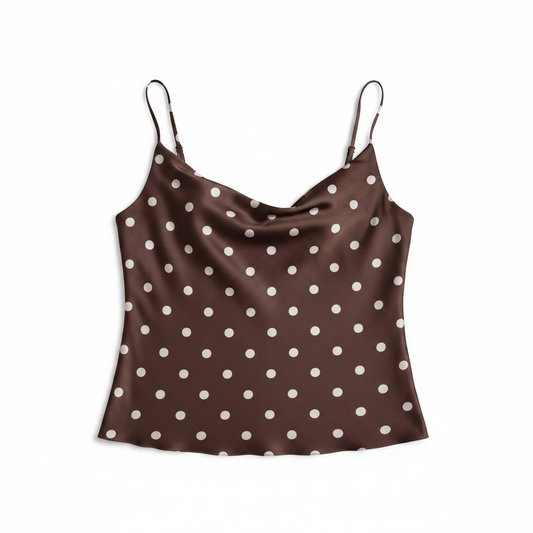 Brown Polka Dot Satin Cami Top