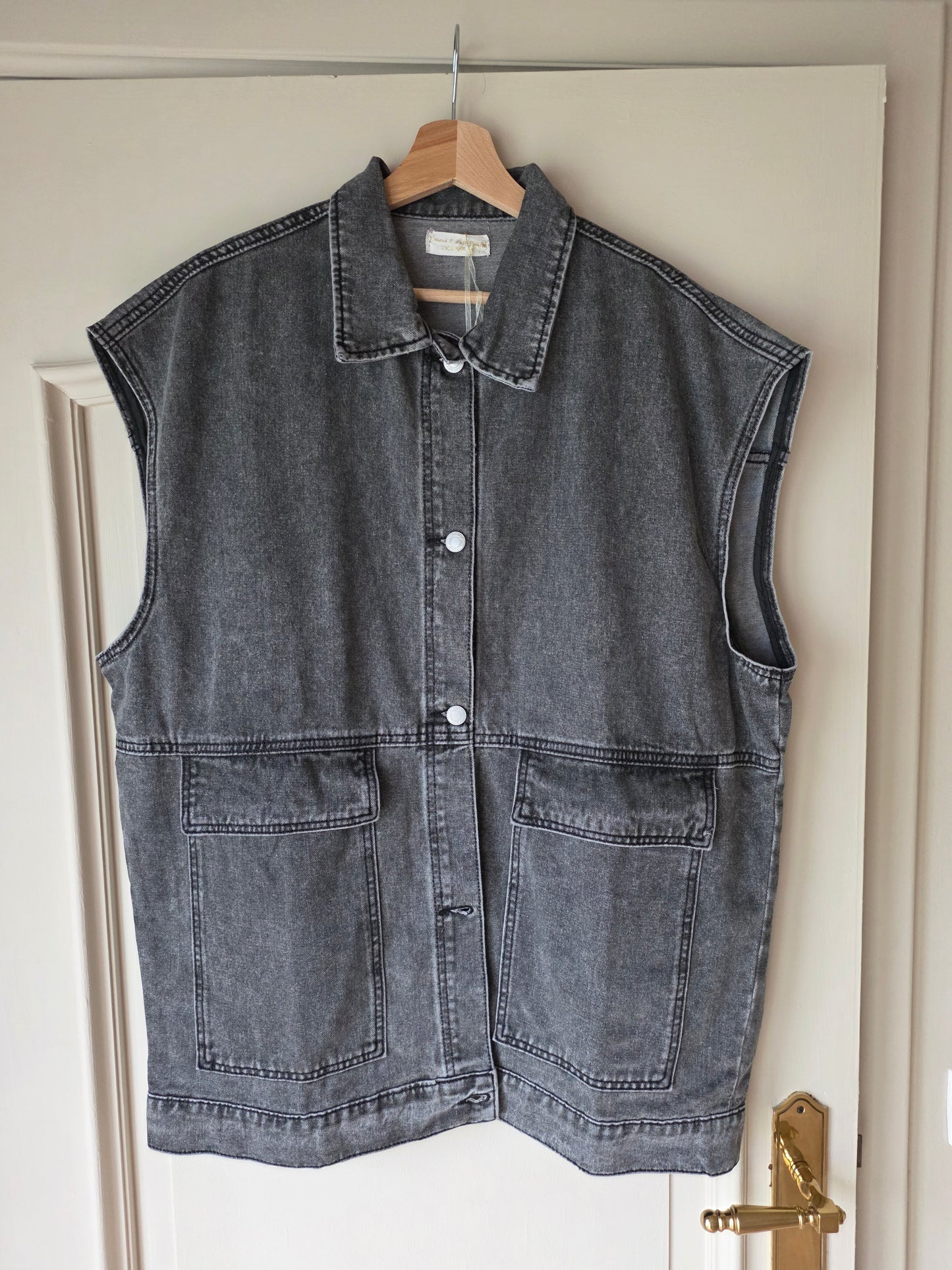 Oversized Washed Grey Denim Gilet