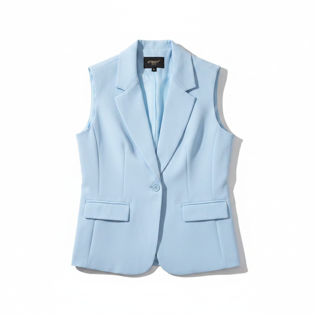 Sky Blue Sleeveless Blazer