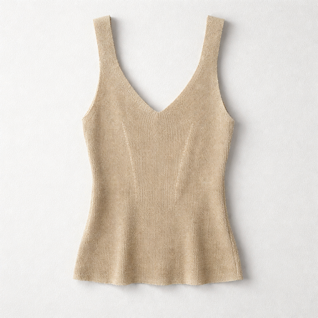 Textured V-Neck Knit Top with Open Back