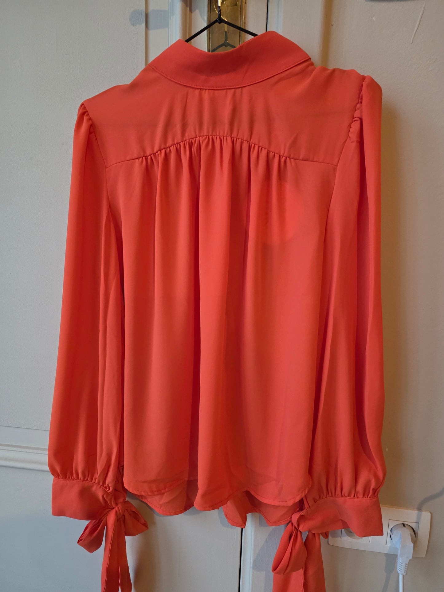 Orange-Red Reversible Blouse with Bow Sleeve Details