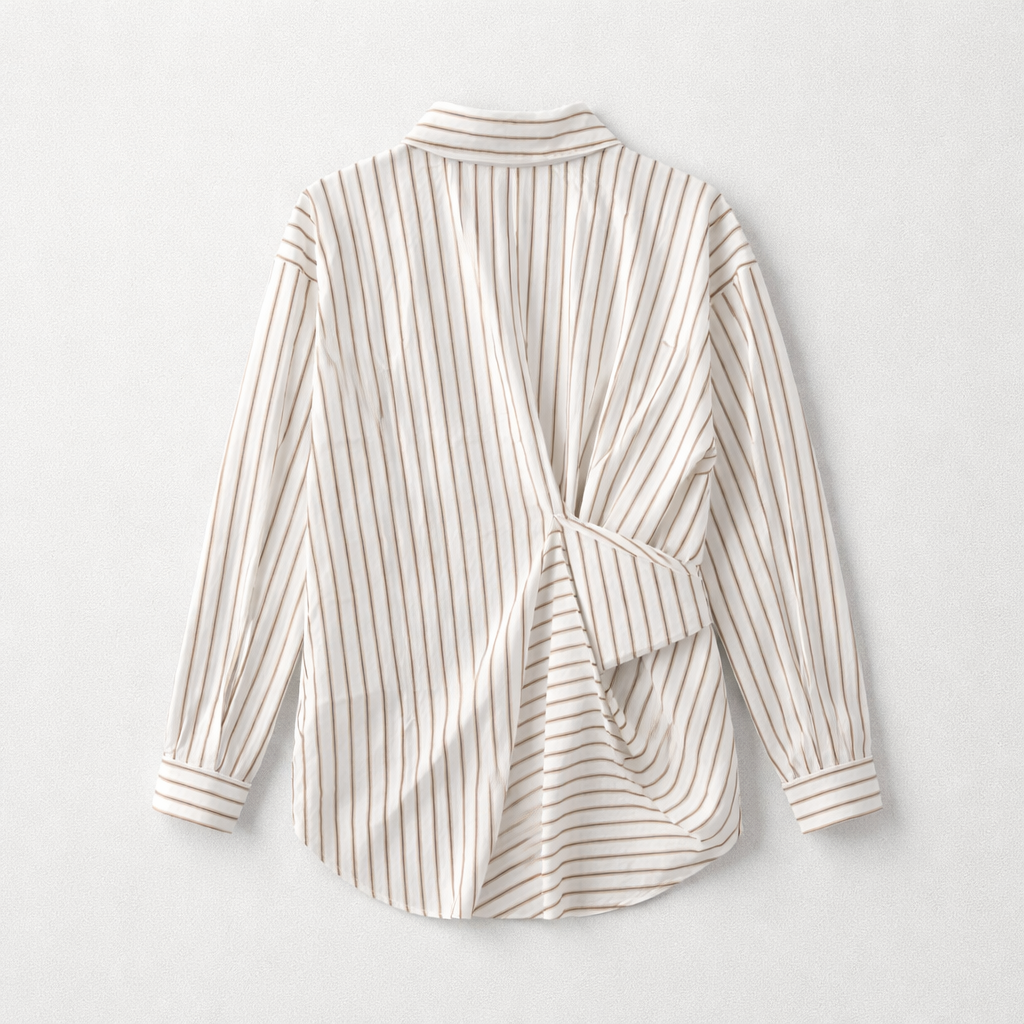 Striped Asymmetric Wrap Blouse/dress – Cream