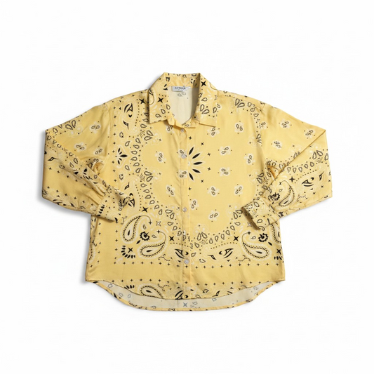 Yellow Satin-Look Bandana Print Shirt