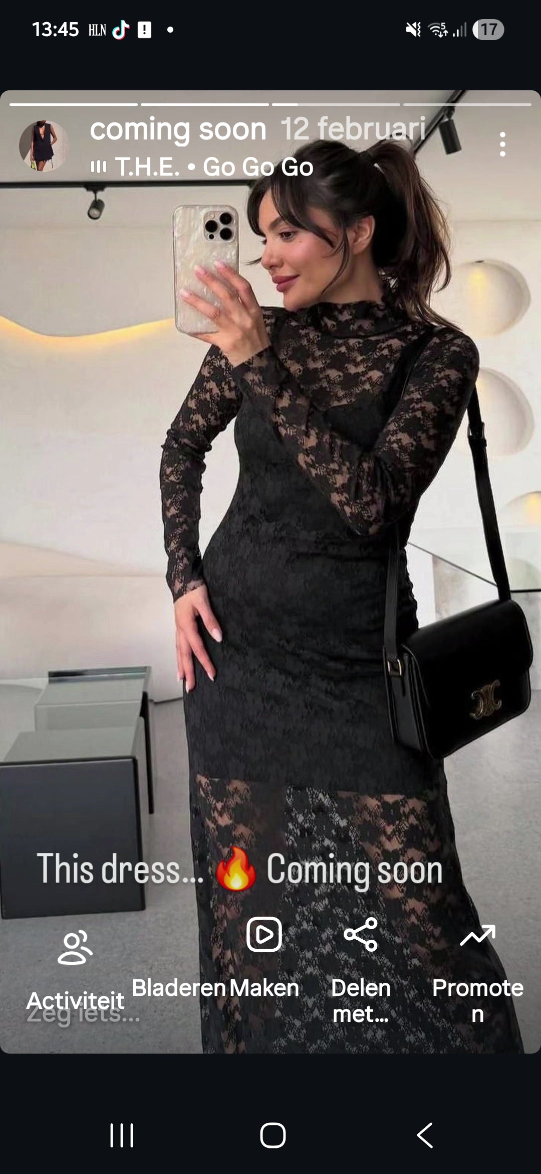 Elegant Black Lace Midi Dress with High Neck