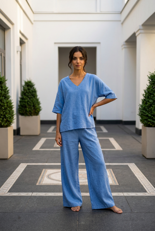 💙 Blue Breeze Satin Linen Set