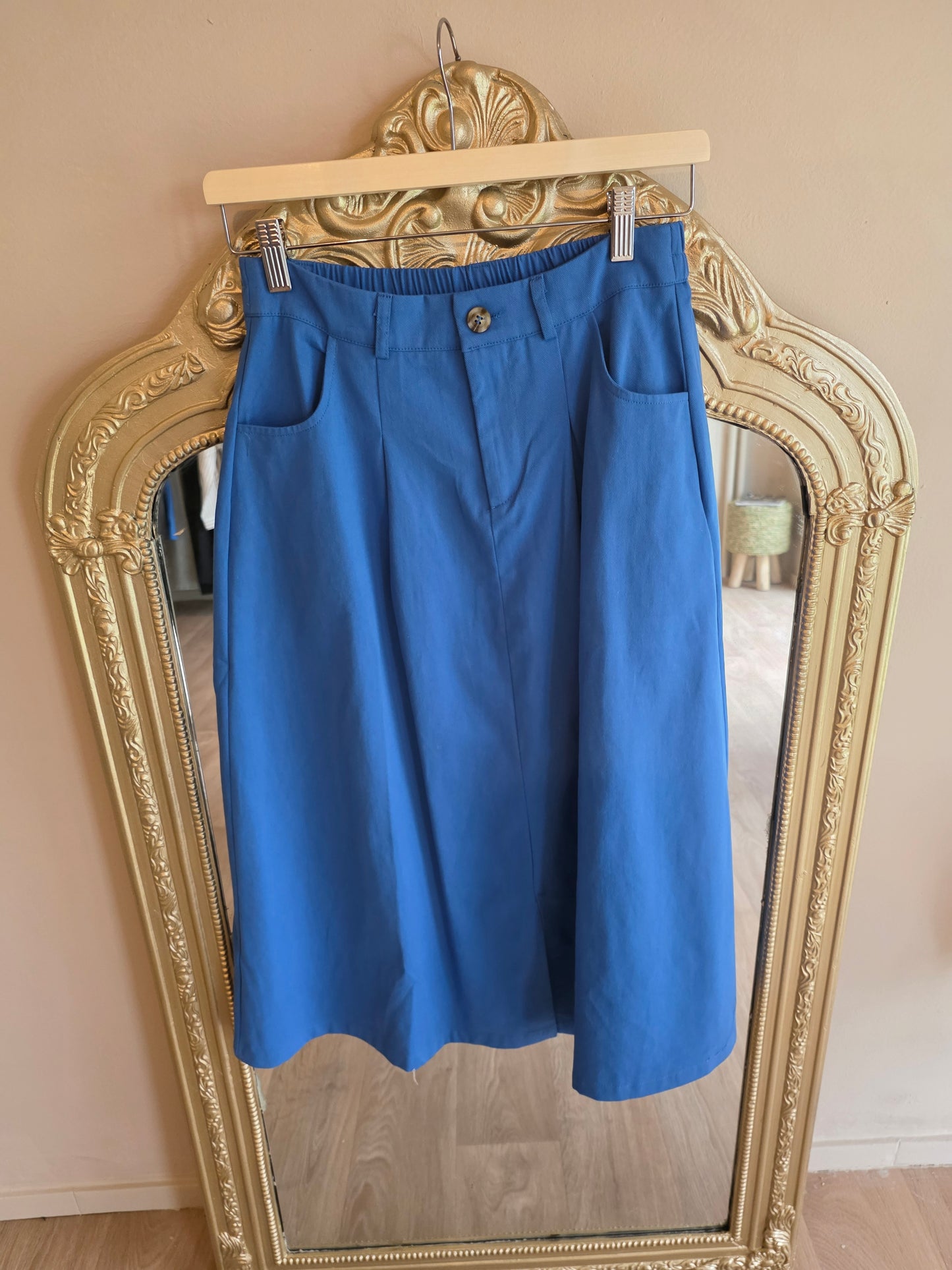 Blue A-Line Midi Skirt