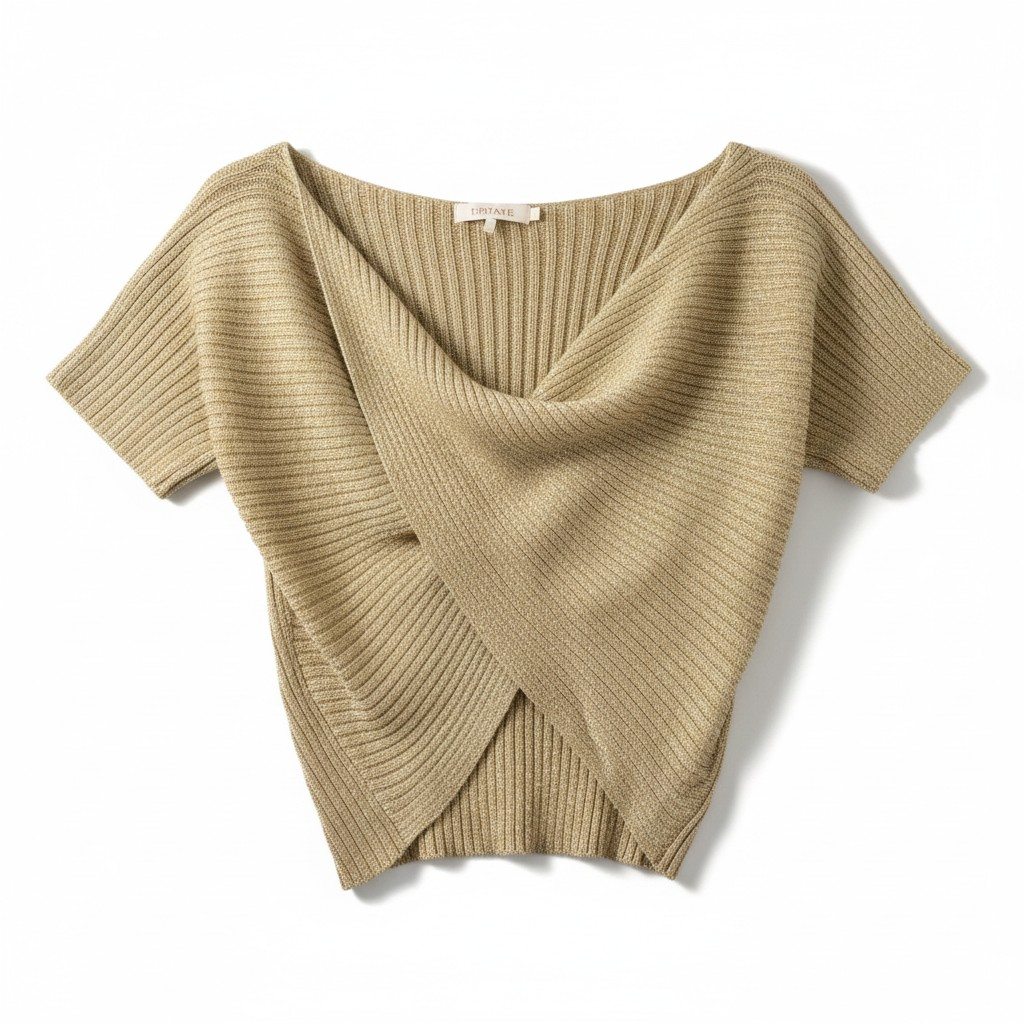 Gold Cropped Draped Knit Top