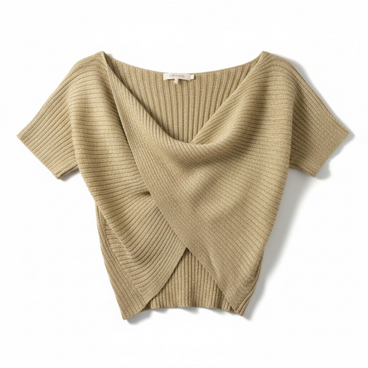 Gold Cropped Draped Knit Top