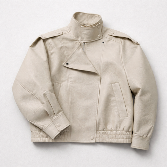 Oversized Faux Leather Jacket – Crème