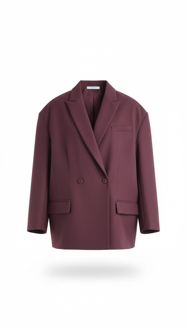 Oversized Double-Breasted Blazer – Burgundy