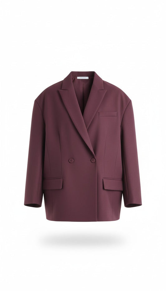 Oversized Double-Breasted Blazer – Burgundy