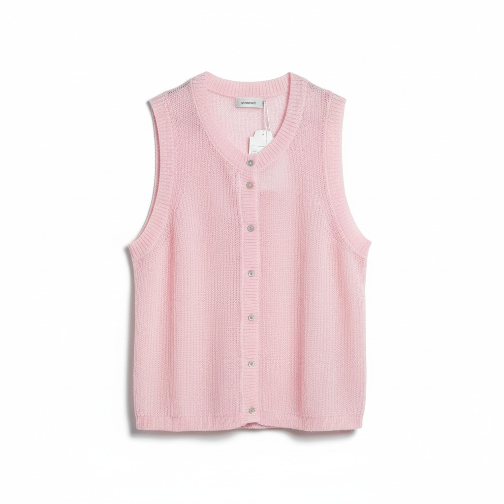 Soft Pink Knit Button Vest