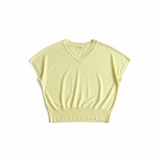 Soft V-Neck Knit Top – Off White / light yellow