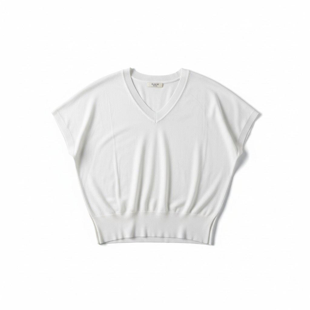 Soft V-Neck Knit Top – Off White / light yellow