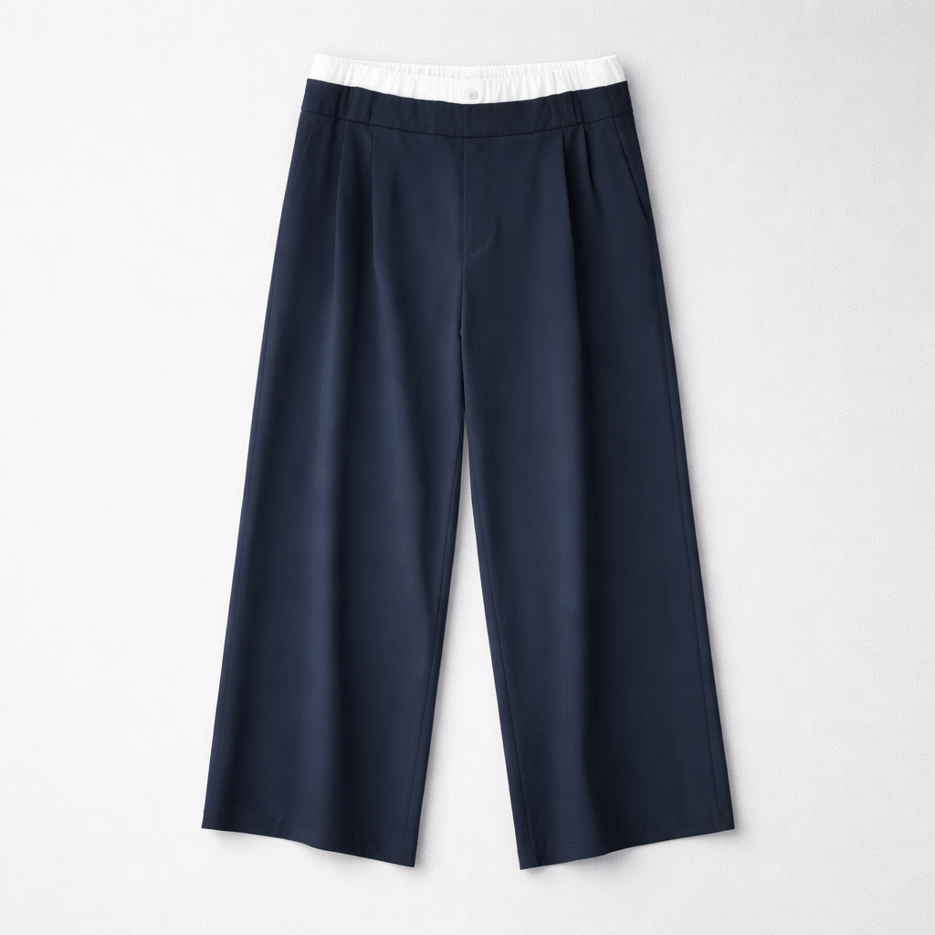 Navy Wide Leg Trousers – Contrast