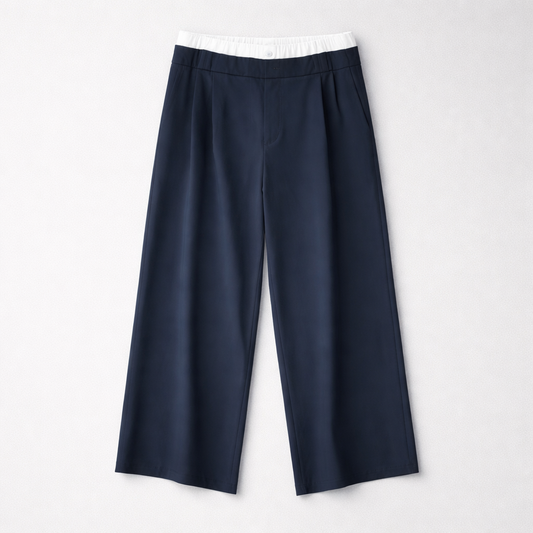 Navy Wide Leg Trousers – Contrast