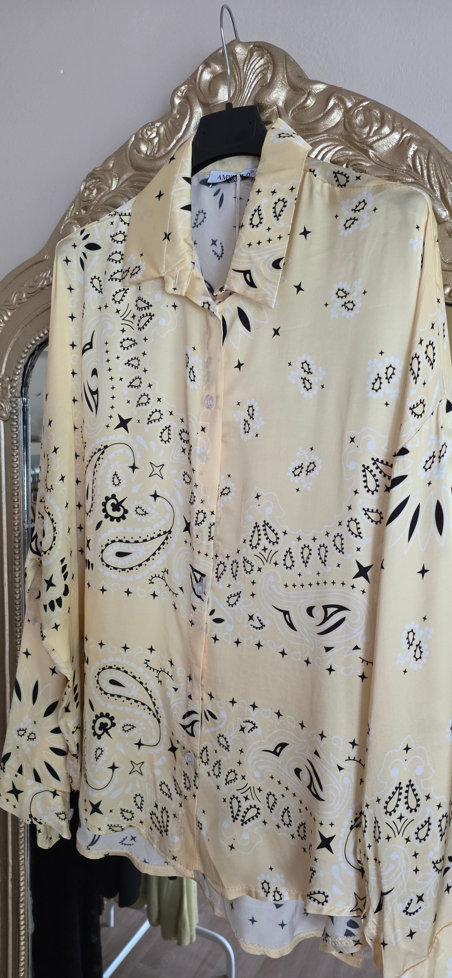 Yellow Satin-Look Bandana Print Shirt