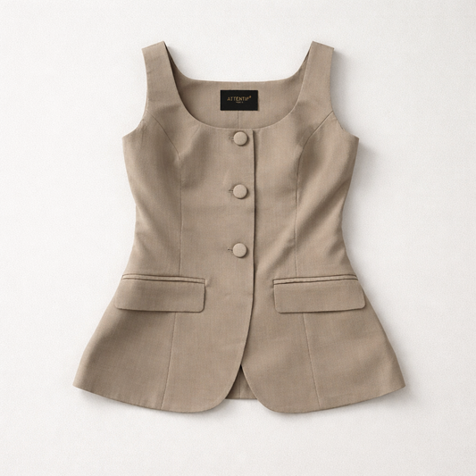 Beige Tailored Gilet – Chic & Timeless