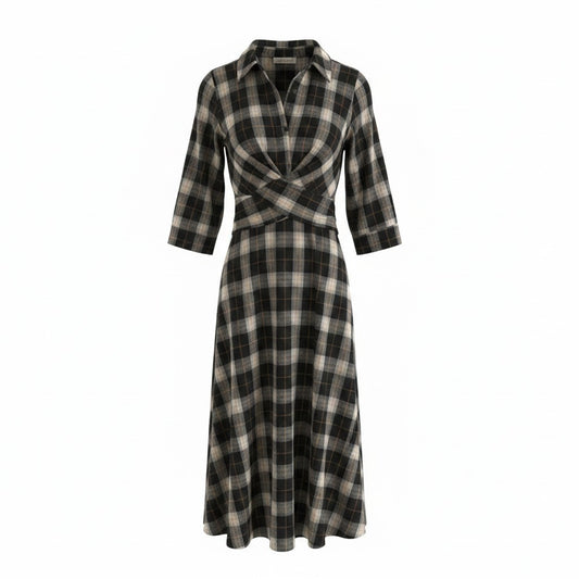 Check Midi Dress – Black & Beige