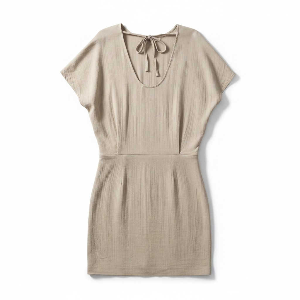 Soft Beige Short Sleeve Tie Back Dress