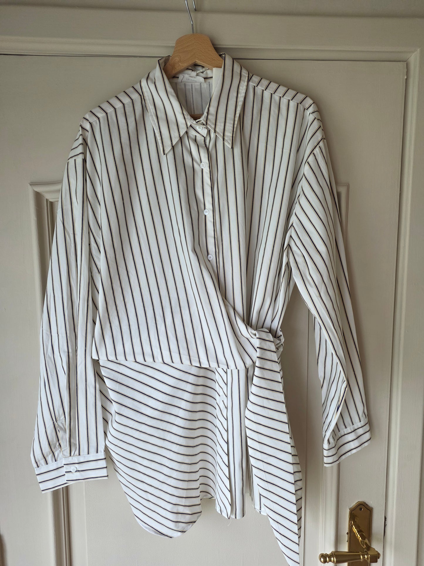 Striped Asymmetric Wrap Blouse/dress – Cream