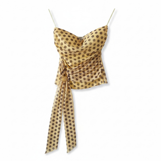Polka Dot Draped Top with Tie Detail