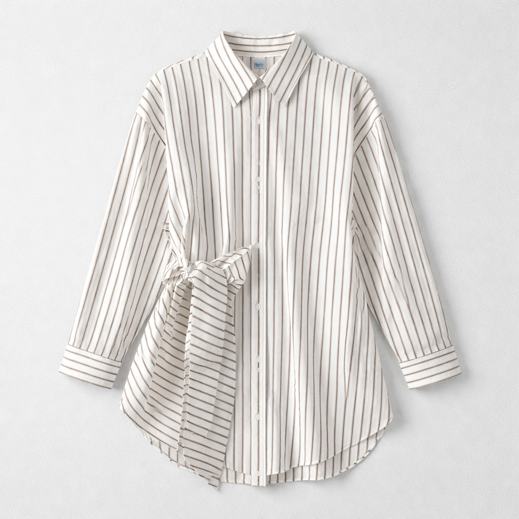 Striped Asymmetric Wrap Blouse/dress – Cream