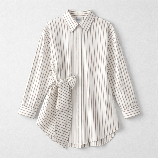 Striped Asymmetric Wrap Blouse/dress – Cream