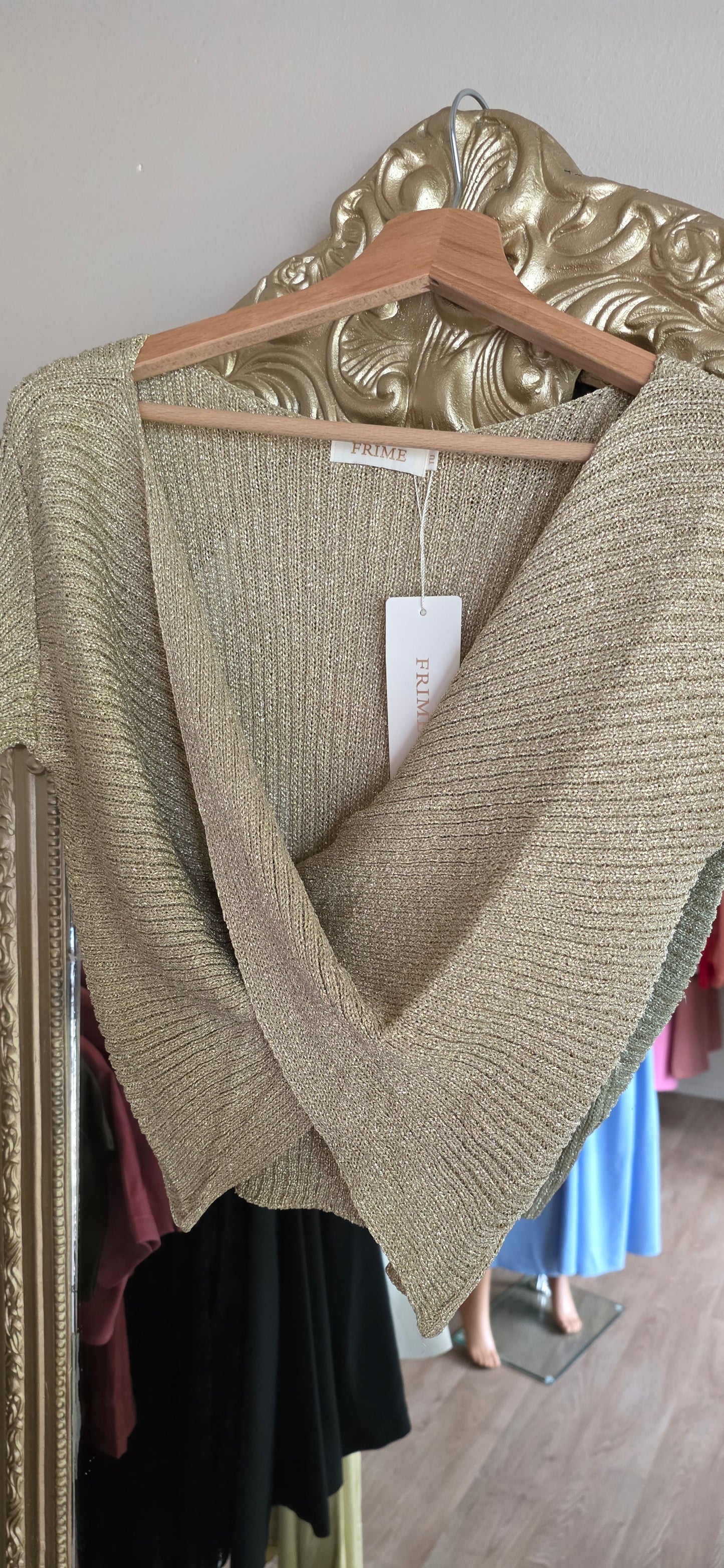 Gold Cropped Draped Knit Top