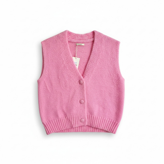 Soft Knit Button Vest – Pink