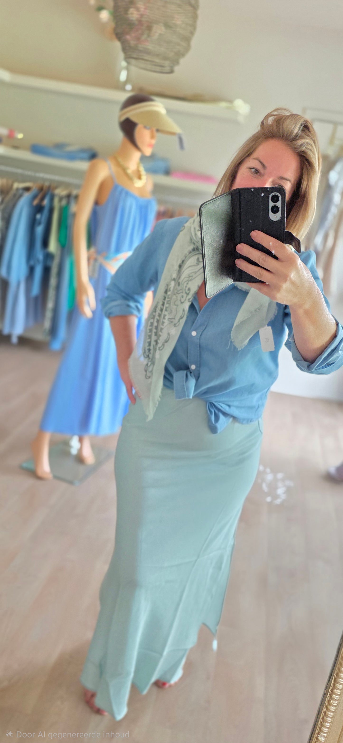 Satin Look Maxi Skirt with Side Slits – Mint Green