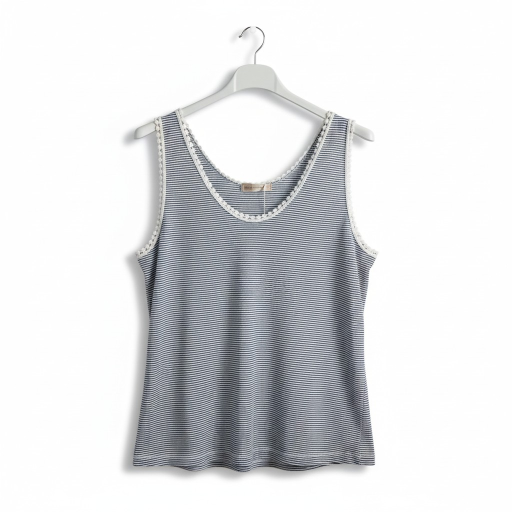 Striped Tank Top with Decorative Trim