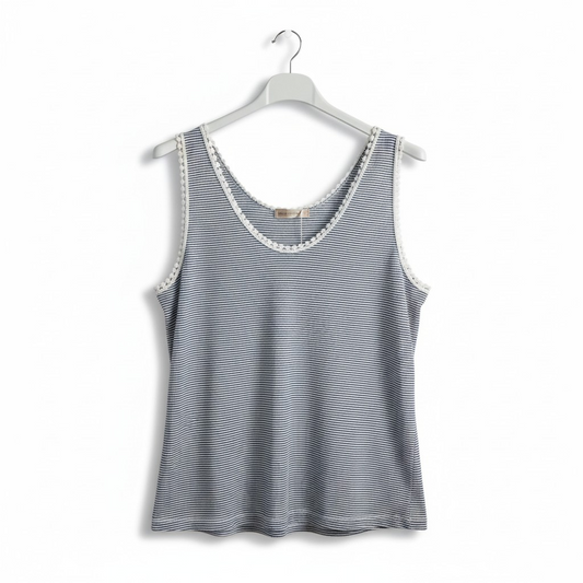 Striped Tank Top with Decorative Trim