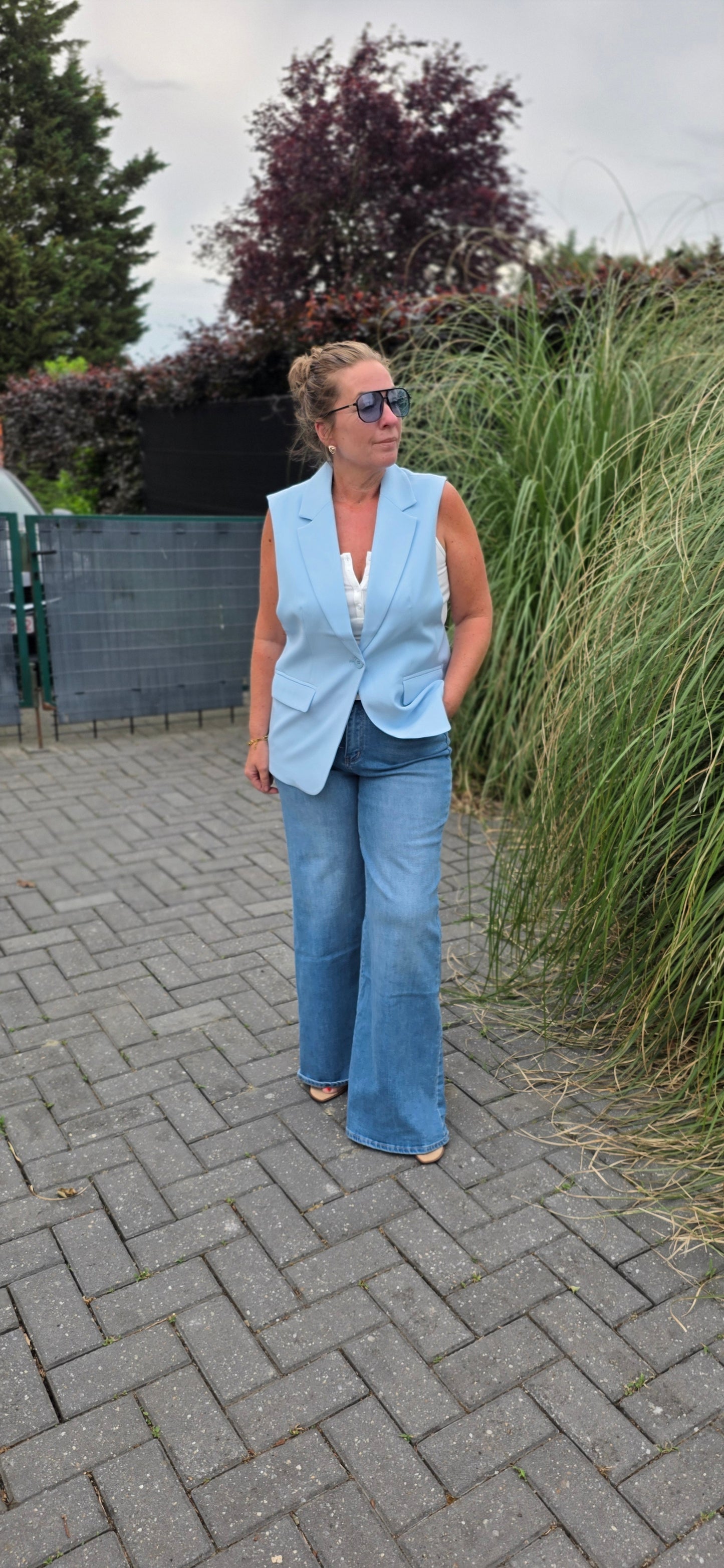 Sky Blue Sleeveless Blazer