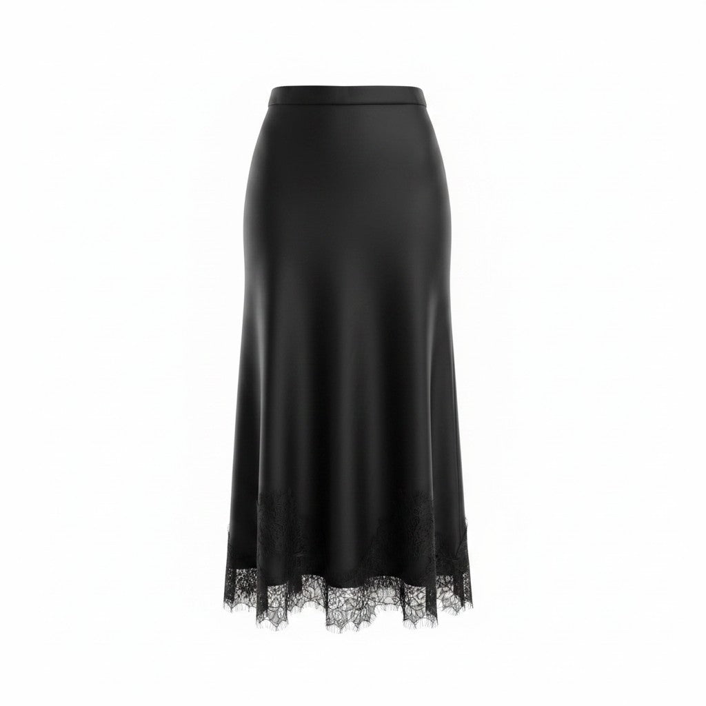 Lace Satin Skirt – Black