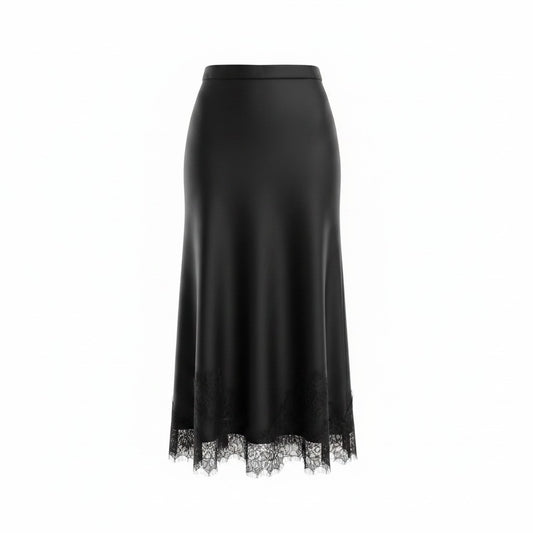 Lace Satin Skirt – Black